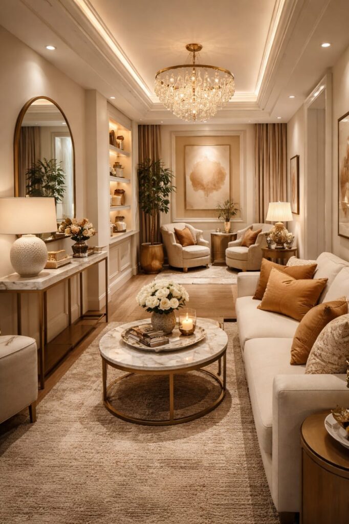 Target Project 62 leggy sofa and Threshold arched mirror styled in a modern, high-end Chicago loft.