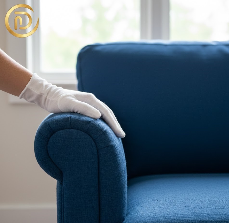 Show a hand wearing a white cotton glove (or holding a crisp white paper towel).