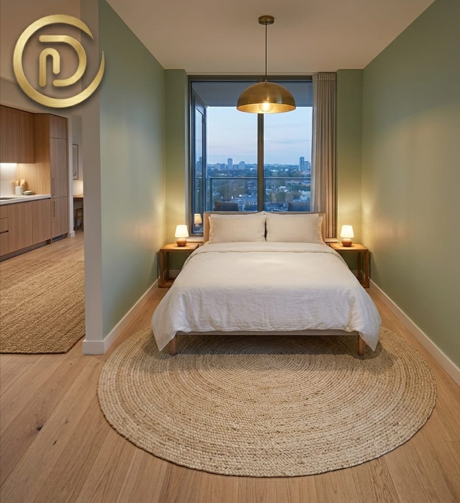 Creating a bedroom nook using studio apartment zoning techniques.